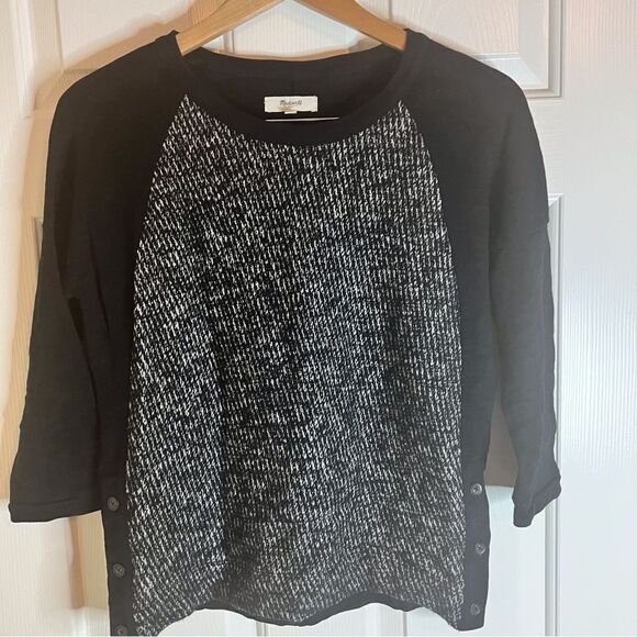 Madewell Tweed Wool Panel Blend Sweater, Size XS. 3/4 Sleeve Career Wear - Picture 2 of 7
